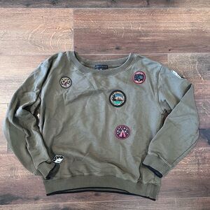 Sanctuary Olive Green Sweater with Patches